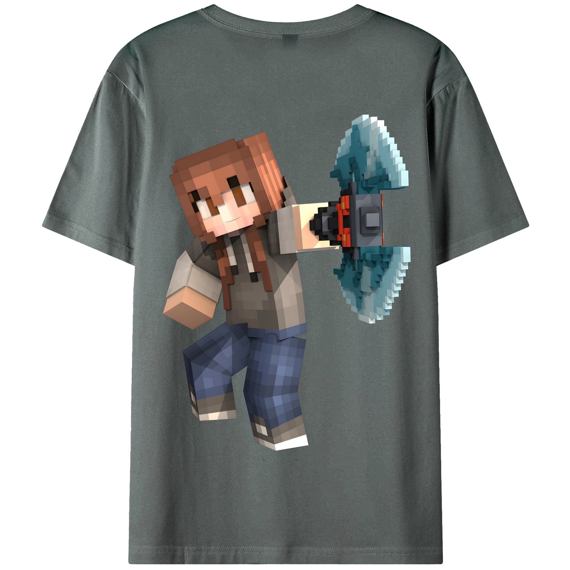 （画像用） マインクラフト ブロックの世界 Minecraft MC Block world 綿100％半袖Tシャツ（背面プリント）